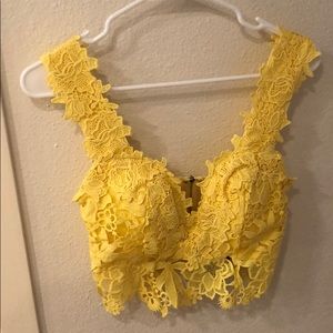 Fashion Nova yellow lace floral crop top